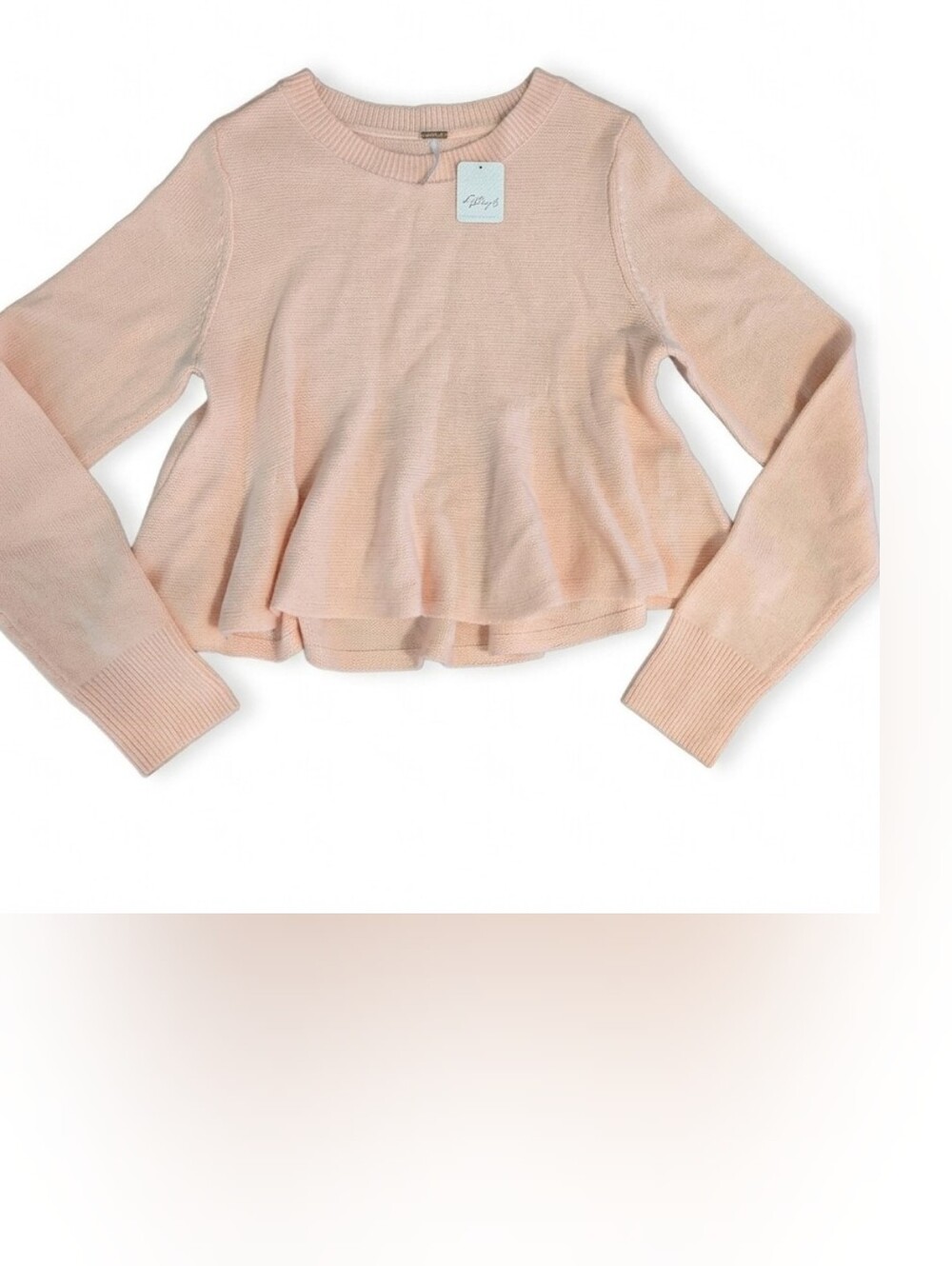 NWT Free People Babydoll Softspun Knit Sweater M Pale Peach Wool Blend Ruffle
